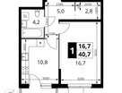 1-к. квартира, 40&nbsp;м²