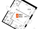 2-к. квартира, 47&nbsp;м²