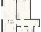 1-к. квартира, 52 м²