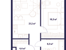 1-к. квартира, 51 м²