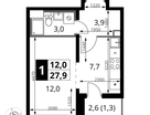 Студия, 27&nbsp;м²