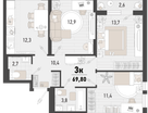 3-к. квартира, 68 м²