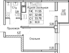 1-к. квартира, 36,3&nbsp;м²