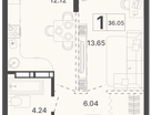 1-к. квартира, 36&nbsp;м²