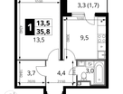 1-к. квартира, 35&nbsp;м²