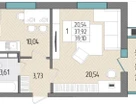 1-к. квартира, 39,1&nbsp;м²