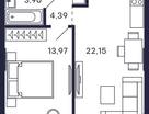 1-к. квартира, 44&nbsp;м²