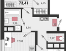 2-к. квартира, 74 м²