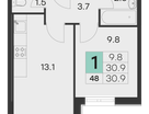 1-к. квартира, 31&nbsp;м²