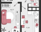1-к. квартира, 47&nbsp;м²