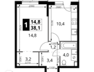1-к. квартира, 38&nbsp;м²