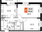 2-к. квартира, 60&nbsp;м²