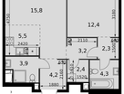 2-к. квартира, 54&nbsp;м²