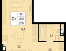 1-к. квартира, 27 м²