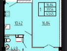 1-к. квартира, 43,5 м²