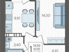 1-к. квартира, 34,7&nbsp;м²