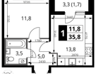 1-к. квартира, 35&nbsp;м²
