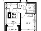 1-к. квартира, 33&nbsp;м²