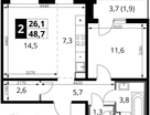 2-к. квартира, 48&nbsp;м²