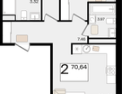 2-к. квартира, 70&nbsp;м²