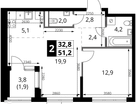 2-к. квартира, 51&nbsp;м²