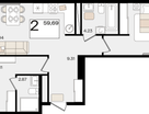 2-к. квартира, 59 м²