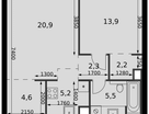 2-к. квартира, 54&nbsp;м²