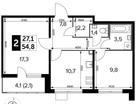 2-к. квартира, 54&nbsp;м²