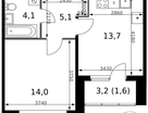 1-к. квартира, 38&nbsp;м²