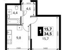 1-к. квартира, 34 м²