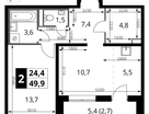 2-к. квартира, 49&nbsp;м²