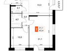 2-к. квартира, 62 м²