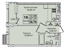 2-к. квартира, 38&nbsp;м²