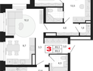 3-к. квартира, 89&nbsp;м²