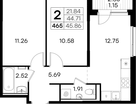 2-к. квартира, 45&nbsp;м²