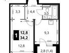 1-к. квартира, 34&nbsp;м²