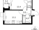 1-к. квартира, 37 м²
