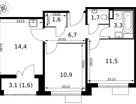 2-к. квартира, 51 м²