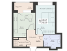 1-к. квартира, 36 м²