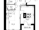 2-к. квартира, 44&nbsp;м²