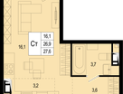 1-к. квартира, 27&nbsp;м²