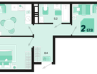2-к. квартира, 67 м²