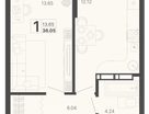 1-к. квартира, 36 м²
