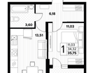 1-к. квартира, 35,8&nbsp;м²