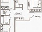 3-к. квартира, 76,3 м²