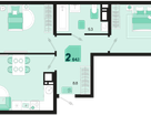2-к. квартира, 64&nbsp;м²