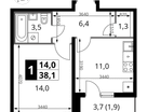 1-к. квартира, 38&nbsp;м²