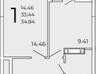 1-к. квартира, 34,8&nbsp;м²