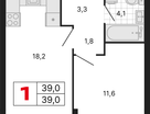 1-к. квартира, 39&nbsp;м²
