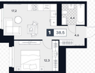 1-к. квартира, 38,5 м²